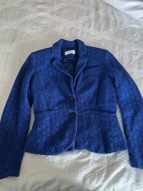Blue Textured Circlet-Pattern Blazer